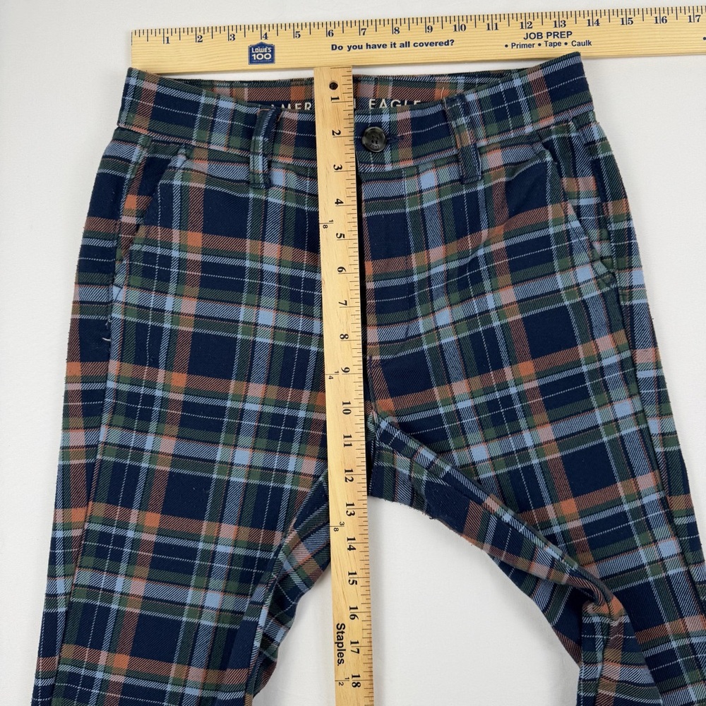 American Eagle Plaid Super Hi-Rise Skinny Trouser Sz 2 Blue Green Orange Stretch - Picture 7 of 15